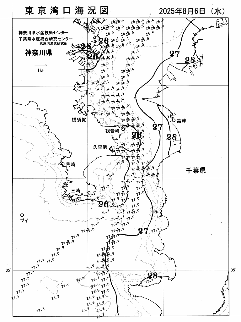海況図, 東京湾口海況図 検索結果, (水温分布 等を図示)