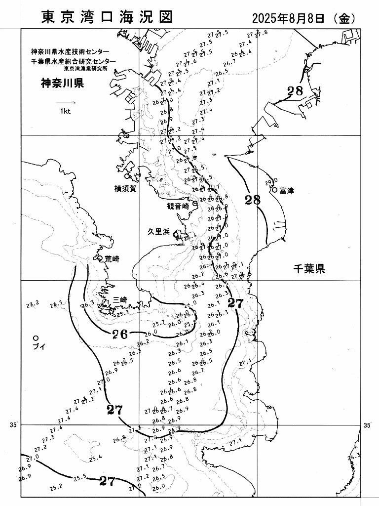 海況図, 東京湾口海況図 検索結果, (水温分布 等を図示)