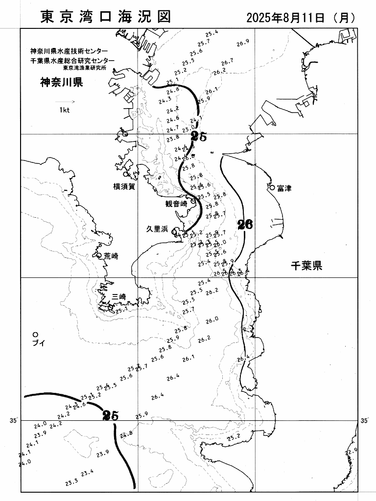 海況図, 東京湾口海況図 検索結果, (水温分布 等を図示)