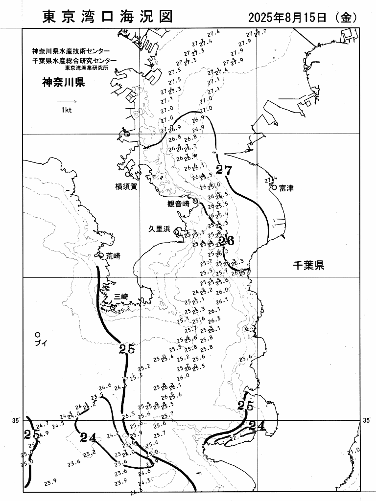 海況図, 東京湾口海況図 検索結果, (水温分布 等を図示)