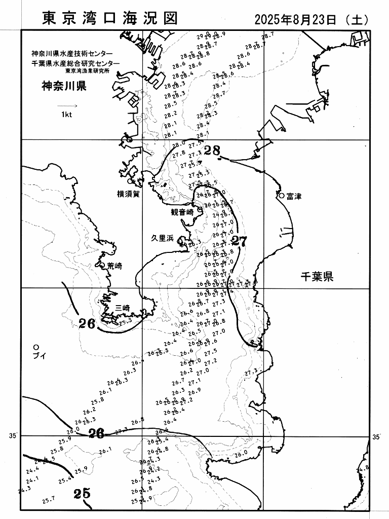 海況図, 東京湾口海況図 検索結果, (水温分布 等を図示)