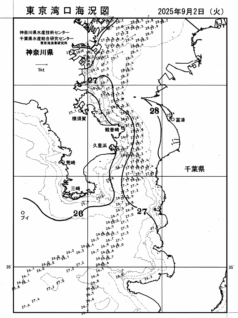 海況図, 東京湾口海況図 検索結果, (水温分布 等を図示)