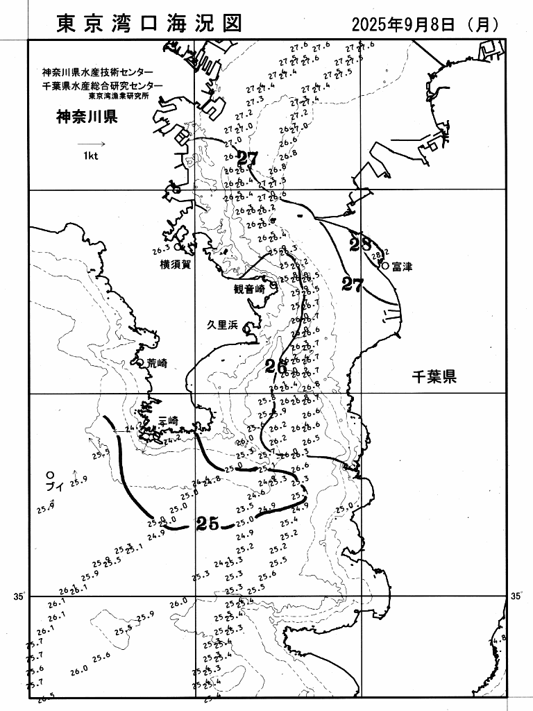 海況図, 東京湾口海況図 検索結果, (水温分布 等を図示)