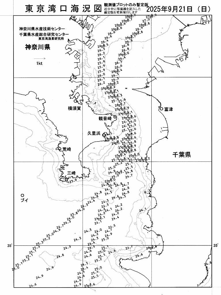海況図, 東京湾口海況図 検索結果, (水温分布 等を図示)