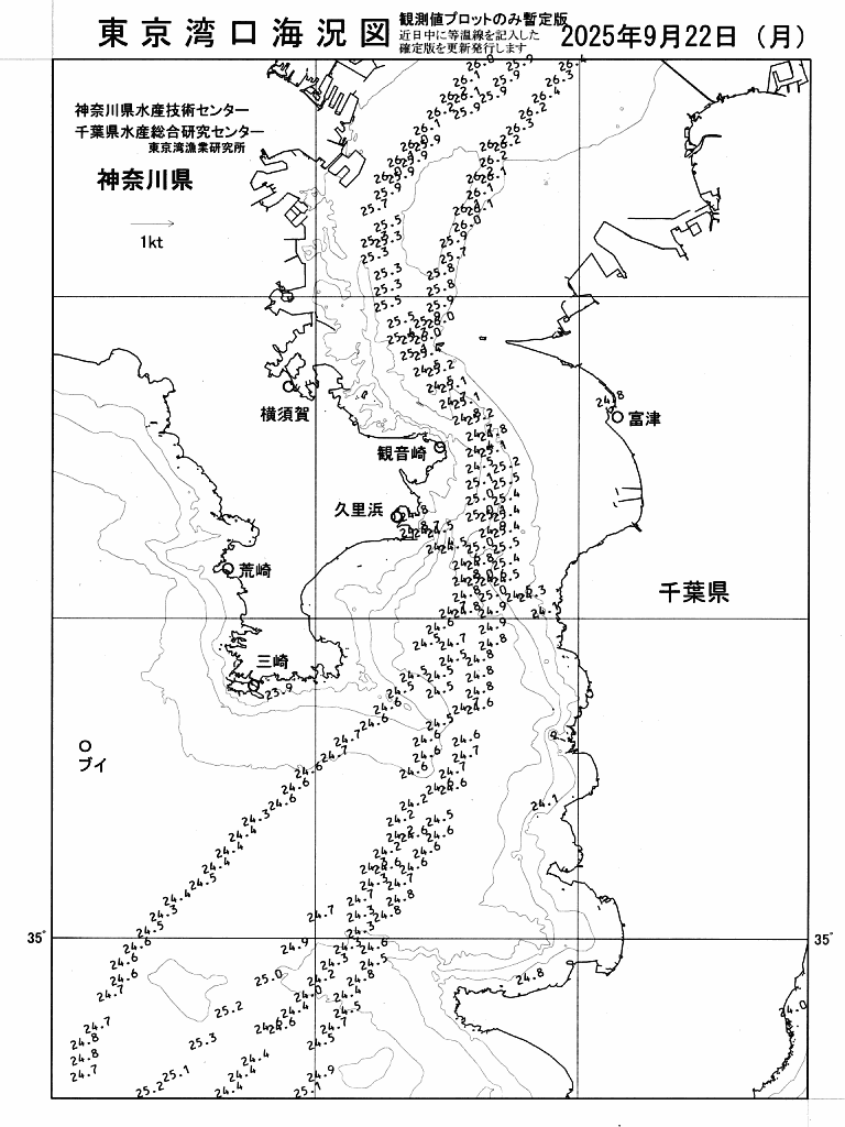 海況図, 東京湾口海況図 検索結果, (水温分布 等を図示)