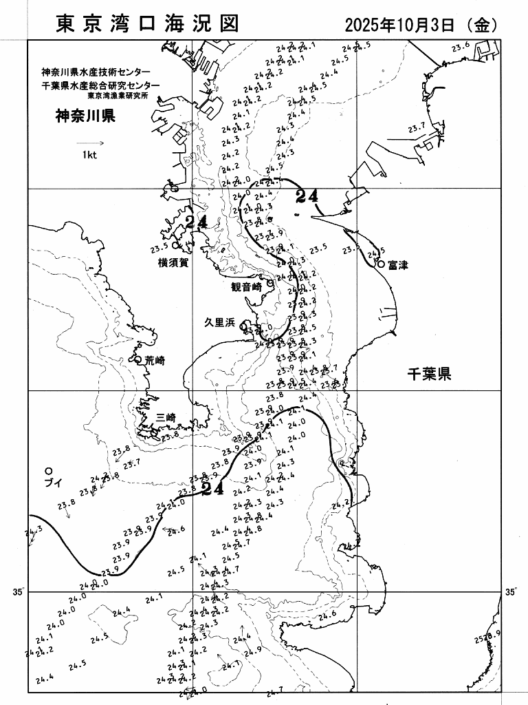 海況図, 東京湾口海況図 検索結果, (水温分布 等を図示)