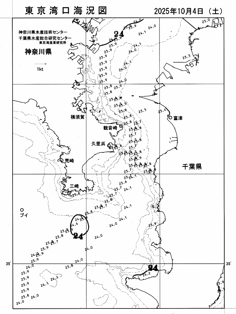 海況図, 東京湾口海況図 検索結果, (水温分布 等を図示)