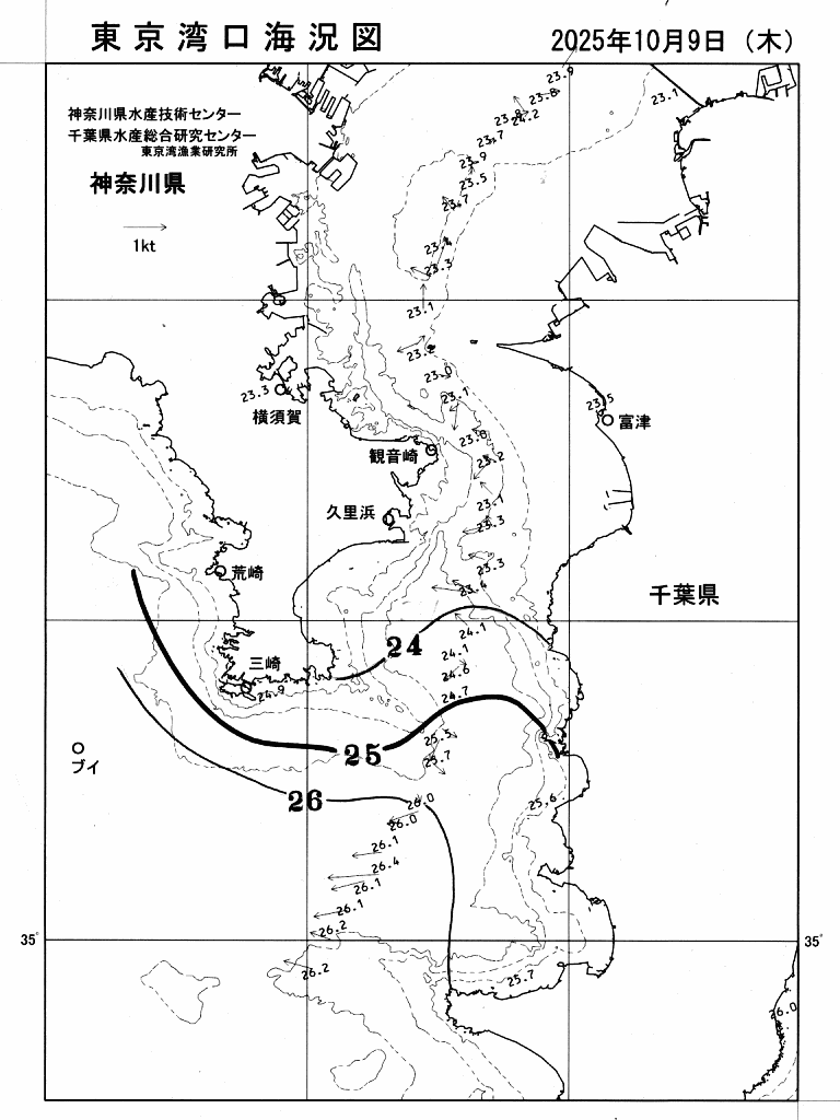 海況図, 東京湾口海況図 検索結果, (水温分布 等を図示)
