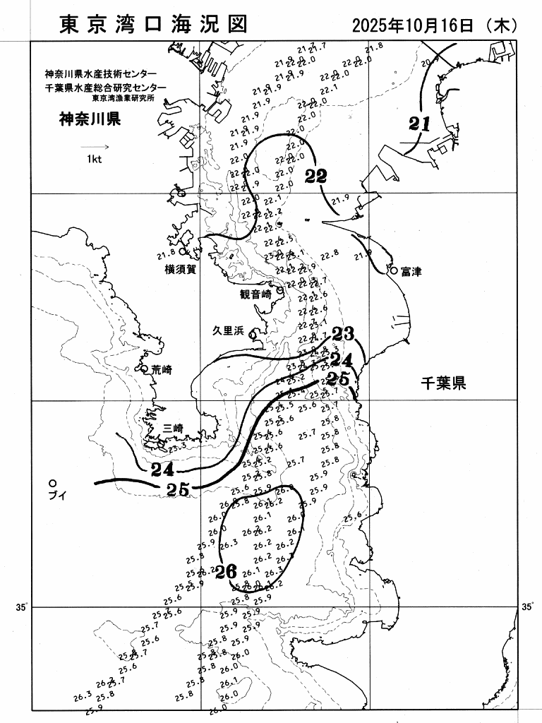 海況図, 東京湾口海況図 検索結果, (水温分布 等を図示)