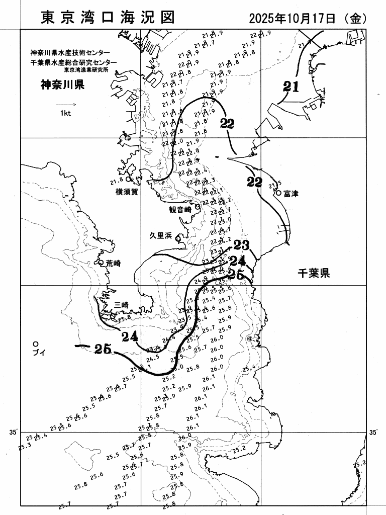 海況図, 東京湾口海況図 検索結果, (水温分布 等を図示)