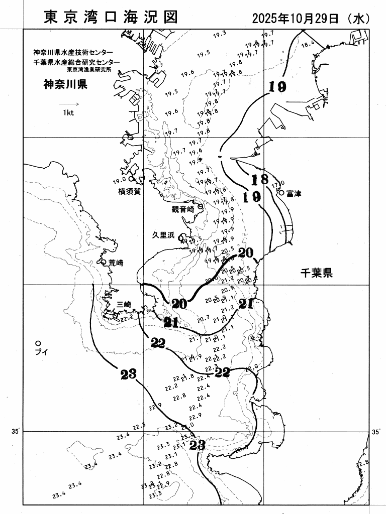 海況図, 東京湾口海況図 検索結果, (水温分布 等を図示)