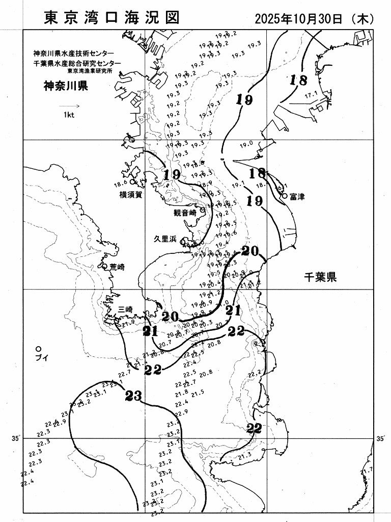 海況図, 東京湾口海況図 検索結果, (水温分布 等を図示)
