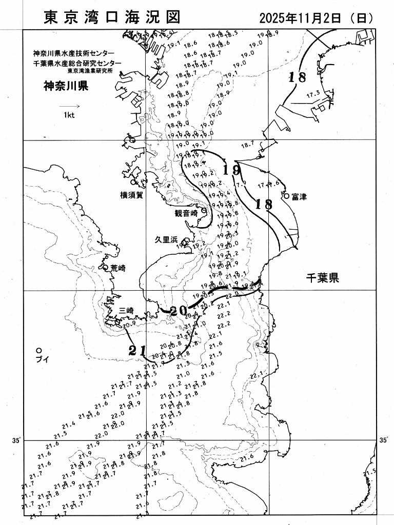 海況図, 東京湾口海況図 検索結果, (水温分布 等を図示)