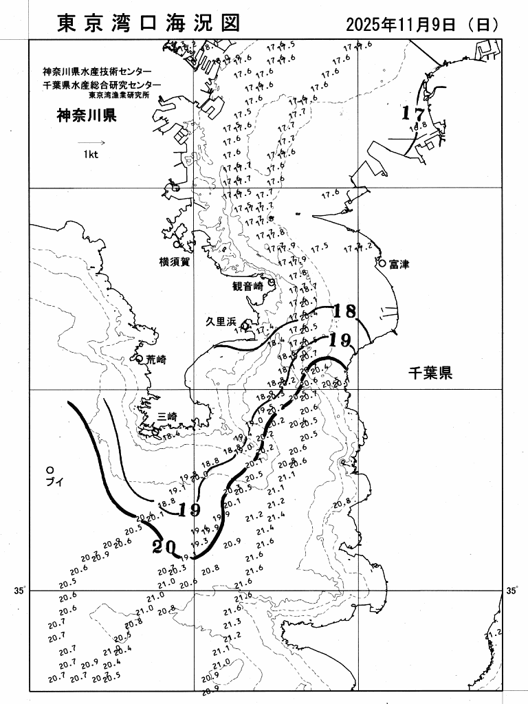 海況図, 東京湾口海況図 検索結果, (水温分布 等を図示)