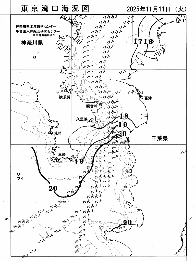 海況図, 東京湾口海況図 検索結果, (水温分布 等を図示)