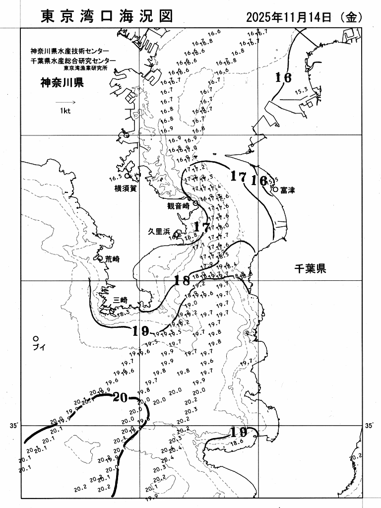 海況図, 東京湾口海況図 検索結果, (水温分布 等を図示)