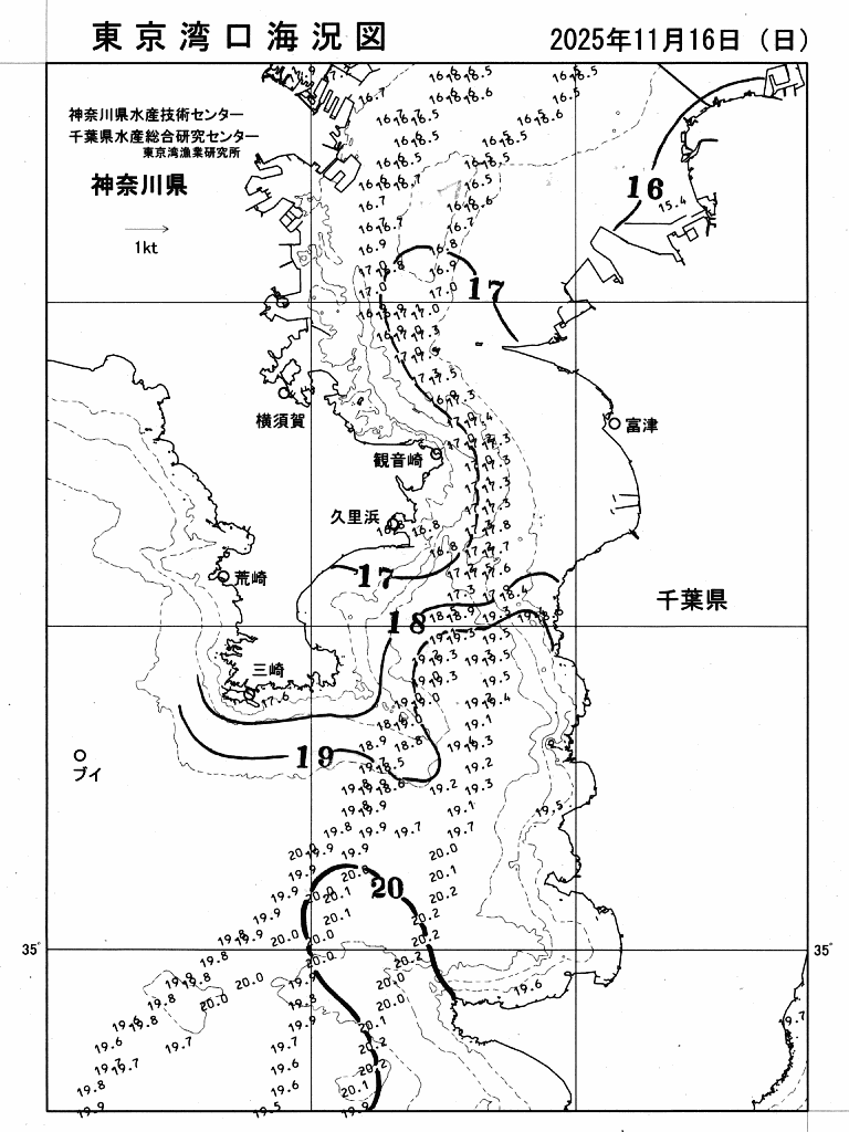 海況図, 東京湾口海況図 検索結果, (水温分布 等を図示)