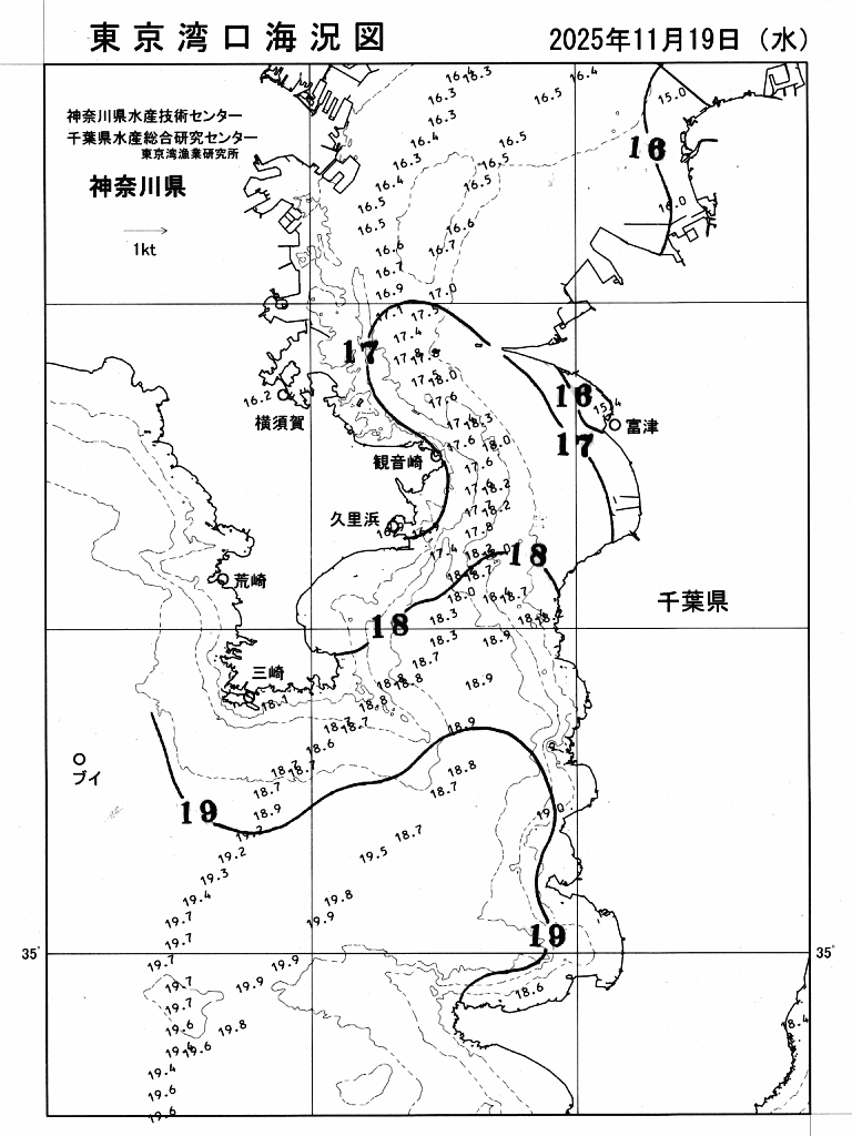 海況図, 東京湾口海況図 検索結果, (水温分布 等を図示)