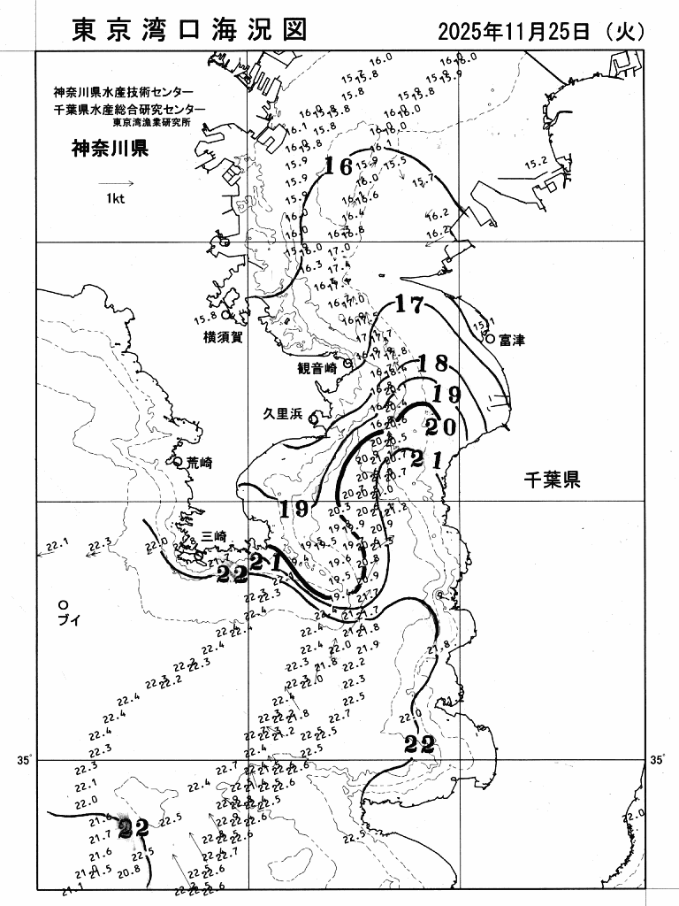 海況図, 東京湾口海況図 検索結果, (水温分布 等を図示)
