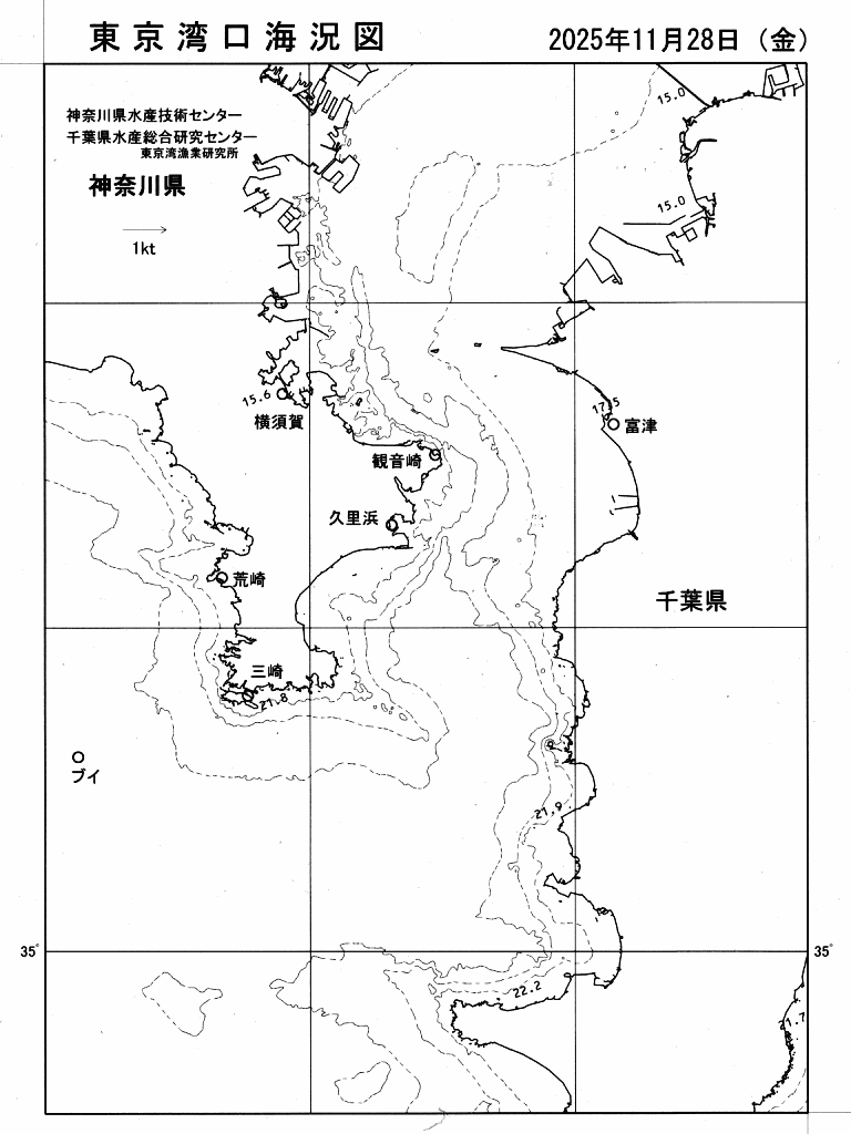 海況図, 東京湾口海況図 検索結果, (水温分布 等を図示)