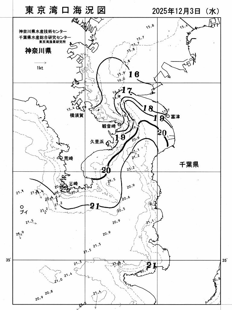 海況図, 東京湾口海況図 検索結果, (水温分布 等を図示)
