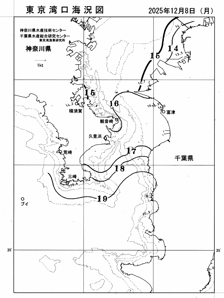 海況図, 東京湾口海況図 検索結果, (水温分布 等を図示)