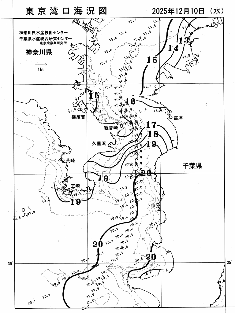 海況図, 東京湾口海況図 検索結果, (水温分布 等を図示)