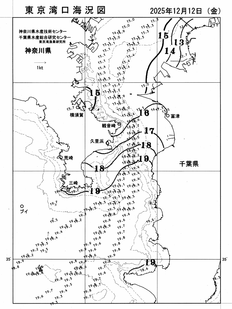 海況図, 東京湾口海況図 検索結果, (水温分布 等を図示)
