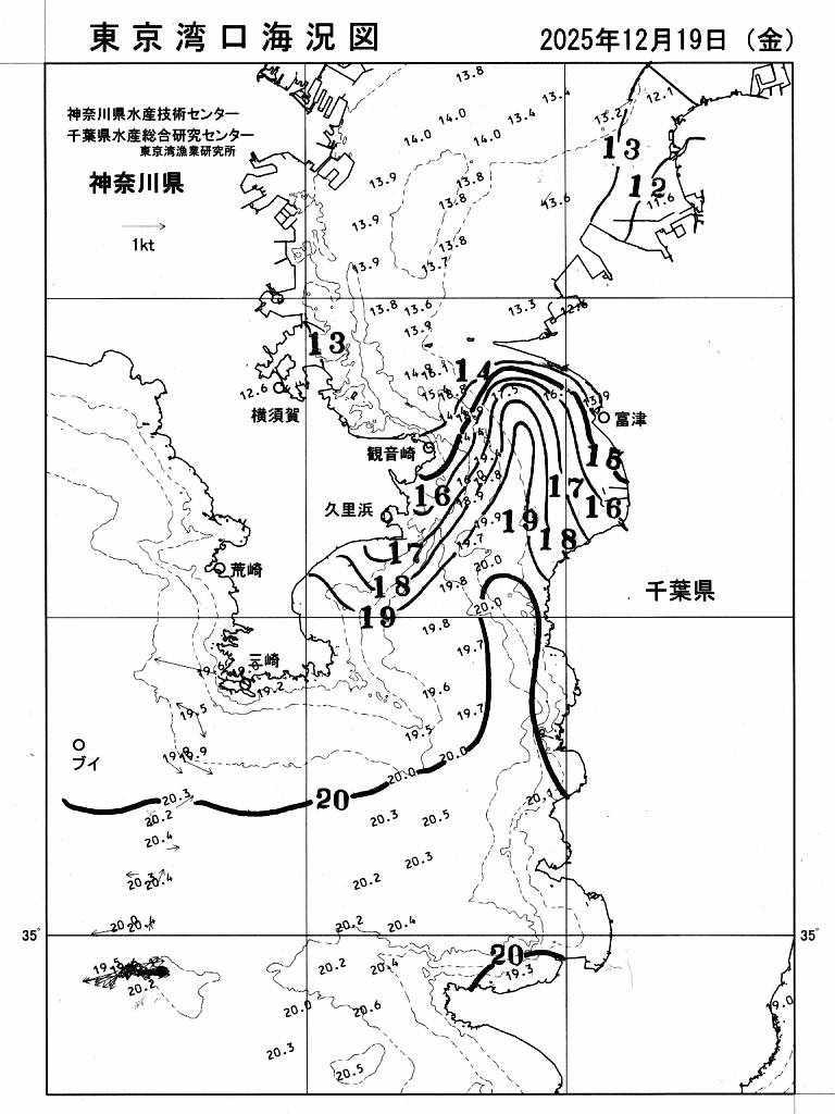 海況図, 東京湾口海況図 検索結果, (水温分布 等を図示)