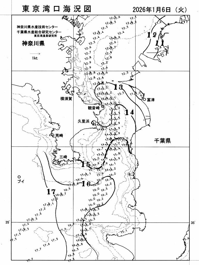 海況図, 東京湾口海況図 検索結果, (水温分布 等を図示)