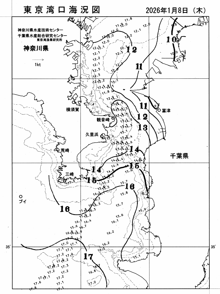 海況図, 東京湾口海況図 検索結果, (水温分布 等を図示)
