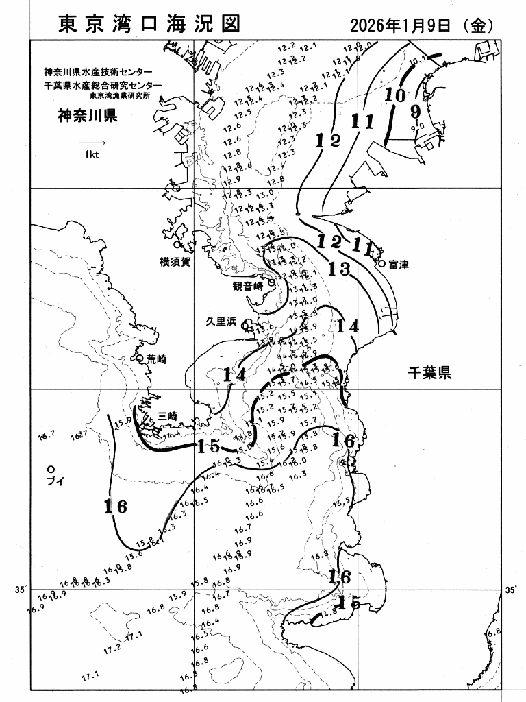 海況図, 東京湾口海況図 検索結果, (水温分布 等を図示)