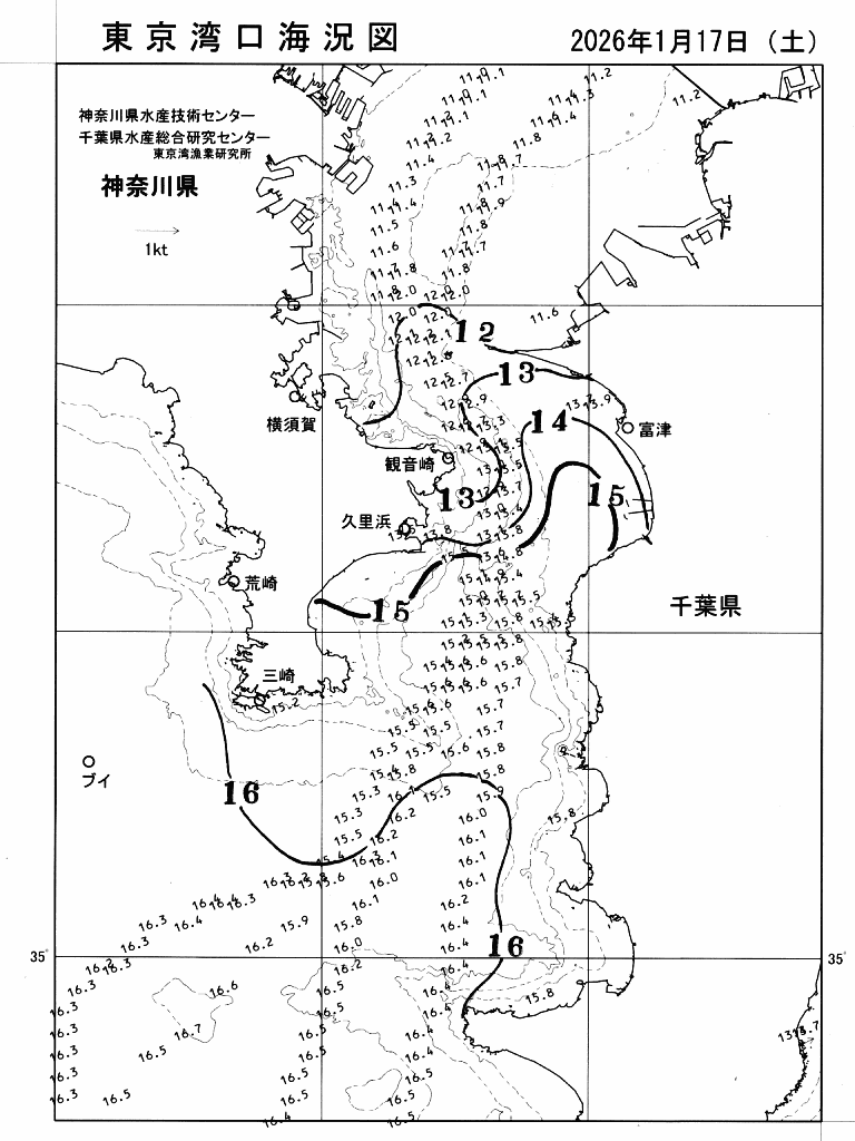 海況図, 東京湾口海況図 検索結果, (水温分布 等を図示)