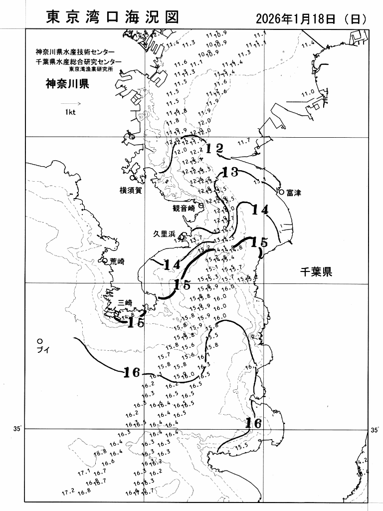 海況図, 東京湾口海況図 検索結果, (水温分布 等を図示)