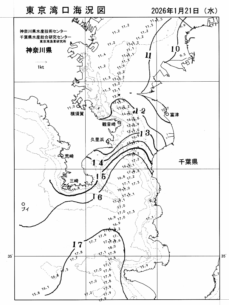 海況図, 東京湾口海況図 検索結果, (水温分布 等を図示)