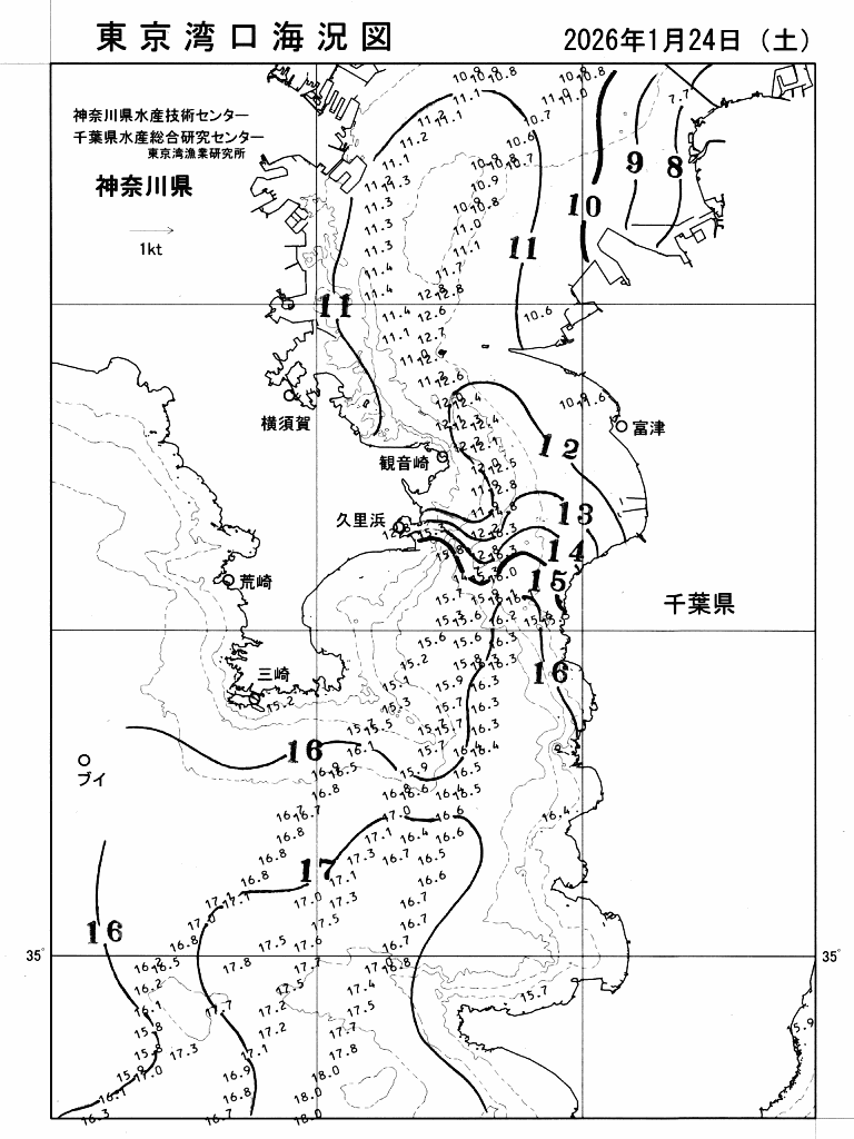 海況図, 東京湾口海況図 検索結果, (水温分布 等を図示)