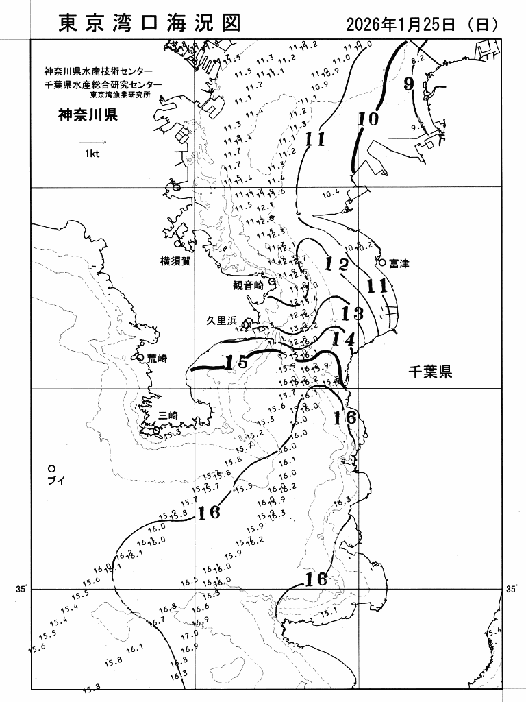 海況図, 東京湾口海況図 検索結果, (水温分布 等を図示)