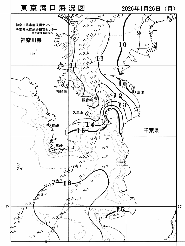 海況図, 東京湾口海況図 検索結果, (水温分布 等を図示)