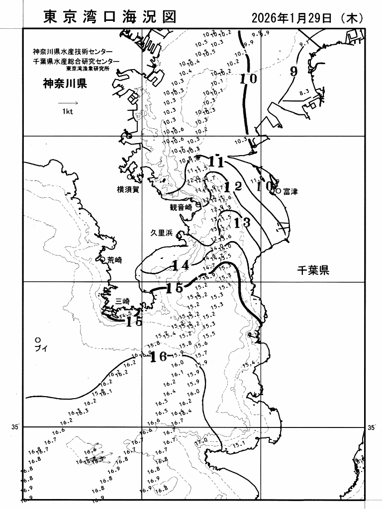 海況図, 東京湾口海況図 検索結果, (水温分布 等を図示)
