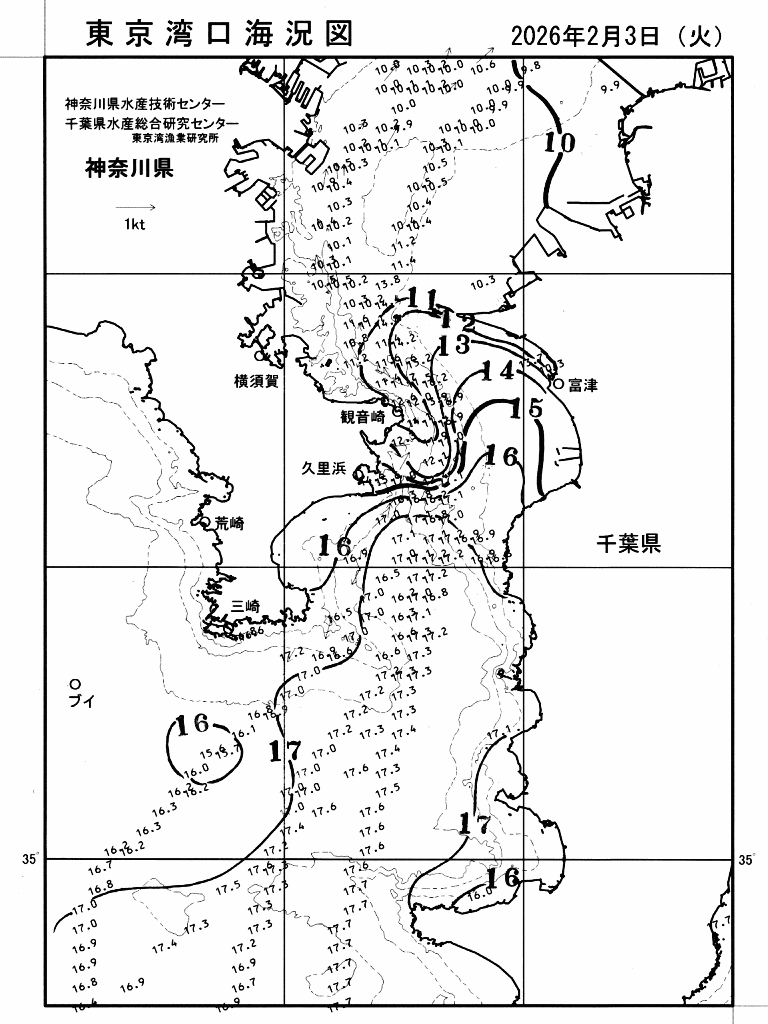 海況図, 東京湾口海況図 検索結果, (水温分布 等を図示)