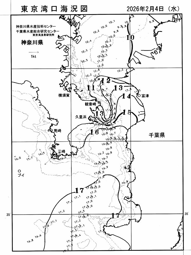 海況図, 東京湾口海況図 検索結果, (水温分布 等を図示)