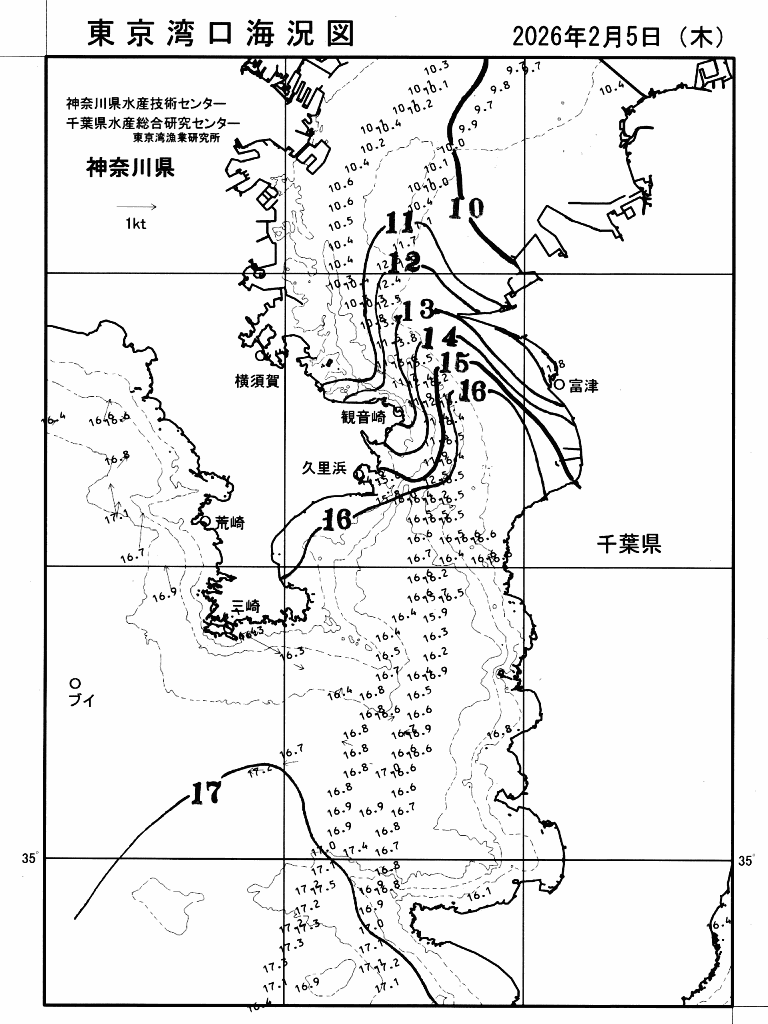 海況図, 東京湾口海況図 検索結果, (水温分布 等を図示)