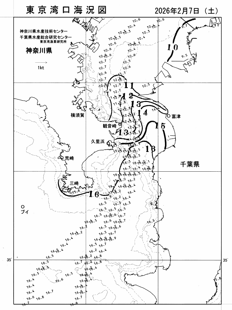 海況図, 東京湾口海況図 検索結果, (水温分布 等を図示)