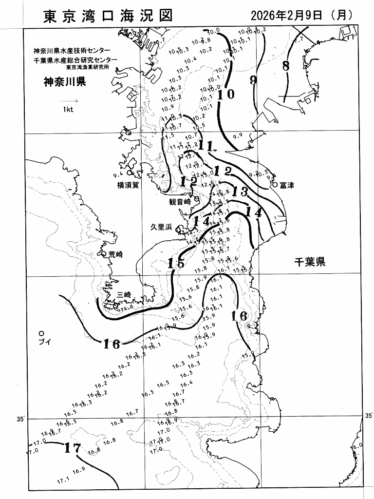 海況図, 東京湾口海況図 検索結果, (水温分布 等を図示)