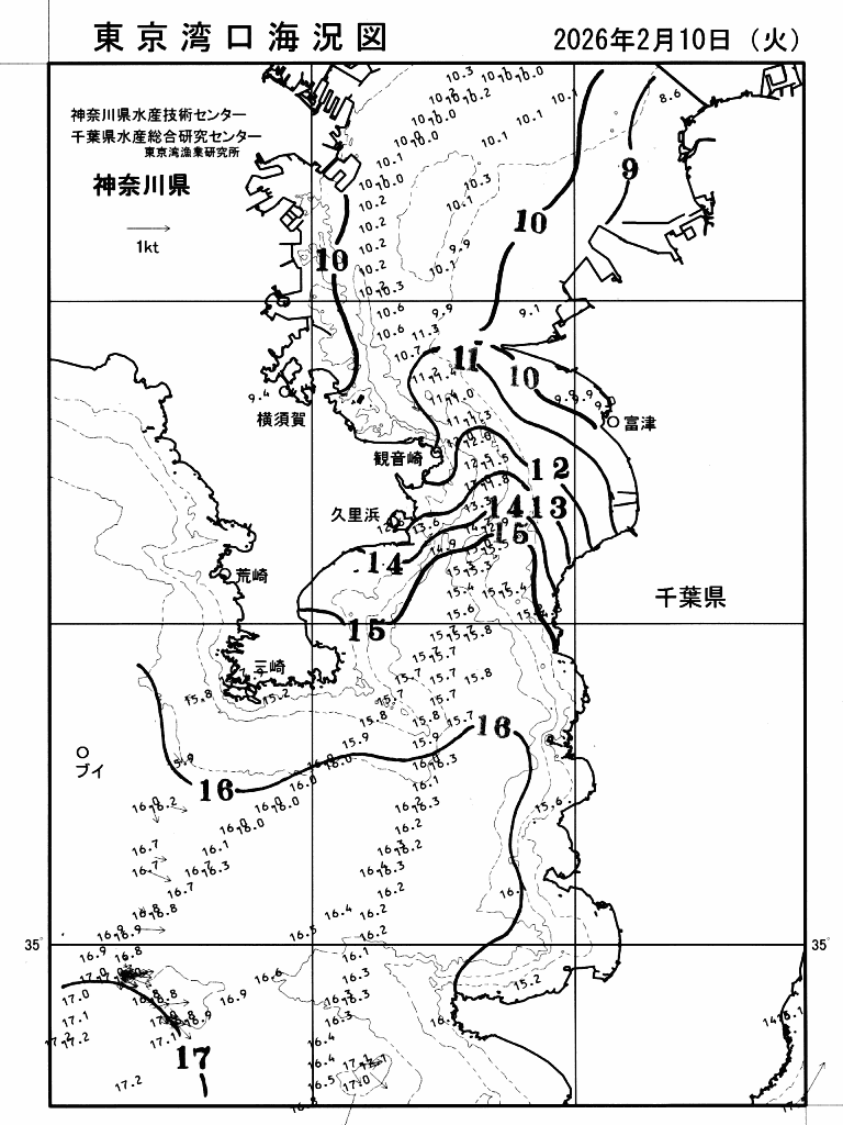 海況図, 東京湾口海況図 検索結果, (水温分布 等を図示)