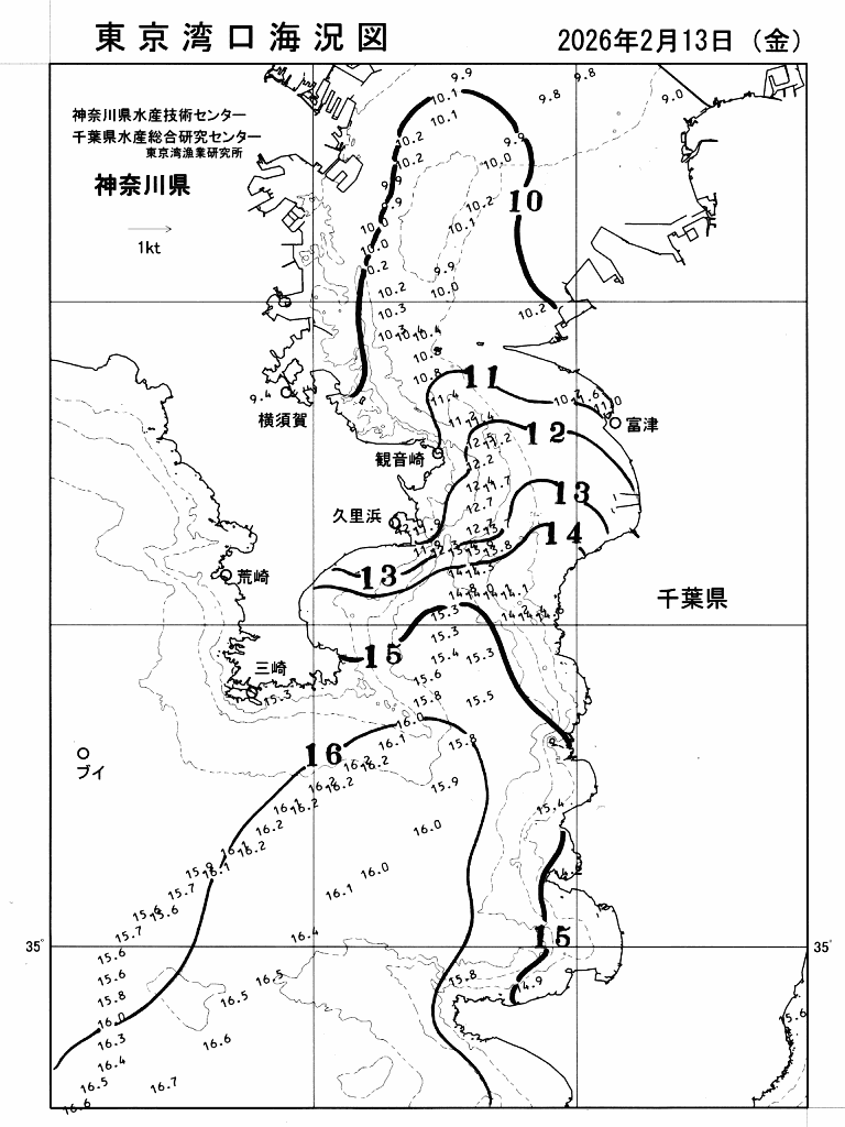 海況図, 東京湾口海況図 検索結果, (水温分布 等を図示)