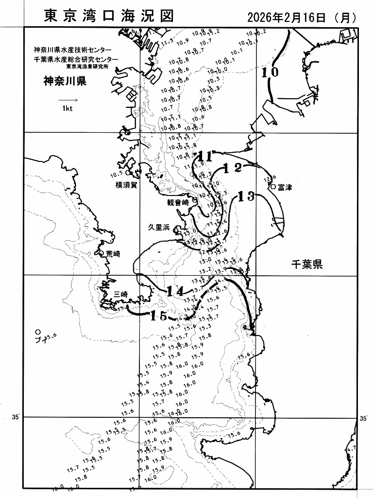海況図, 東京湾口海況図 検索結果, (水温分布 等を図示)