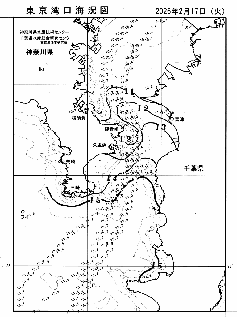 海況図, 東京湾口海況図 検索結果, (水温分布 等を図示)