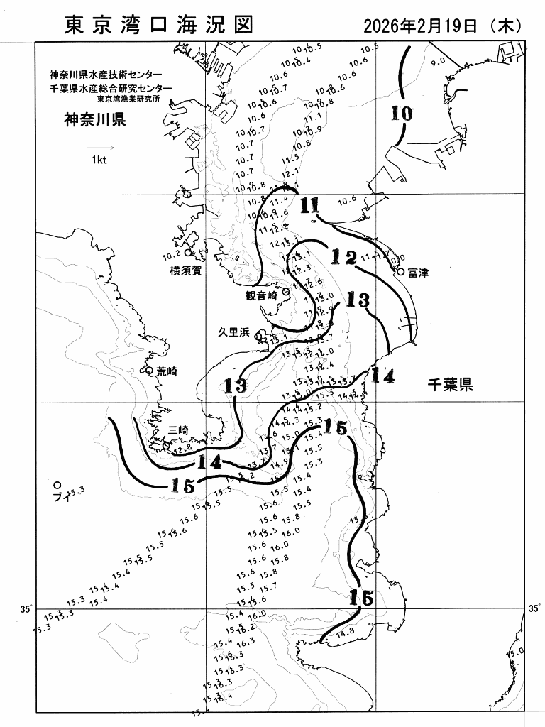 海況図, 東京湾口海況図 検索結果, (水温分布 等を図示)