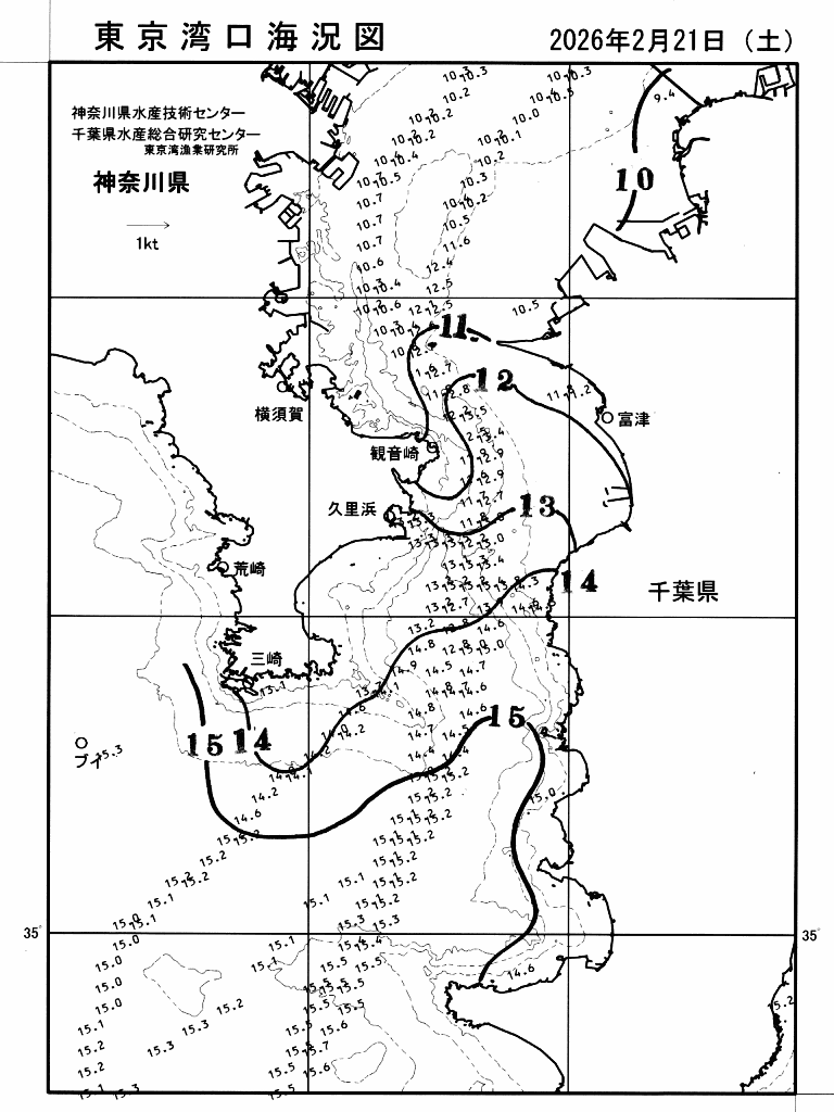 海況図, 東京湾口海況図 検索結果, (水温分布 等を図示)
